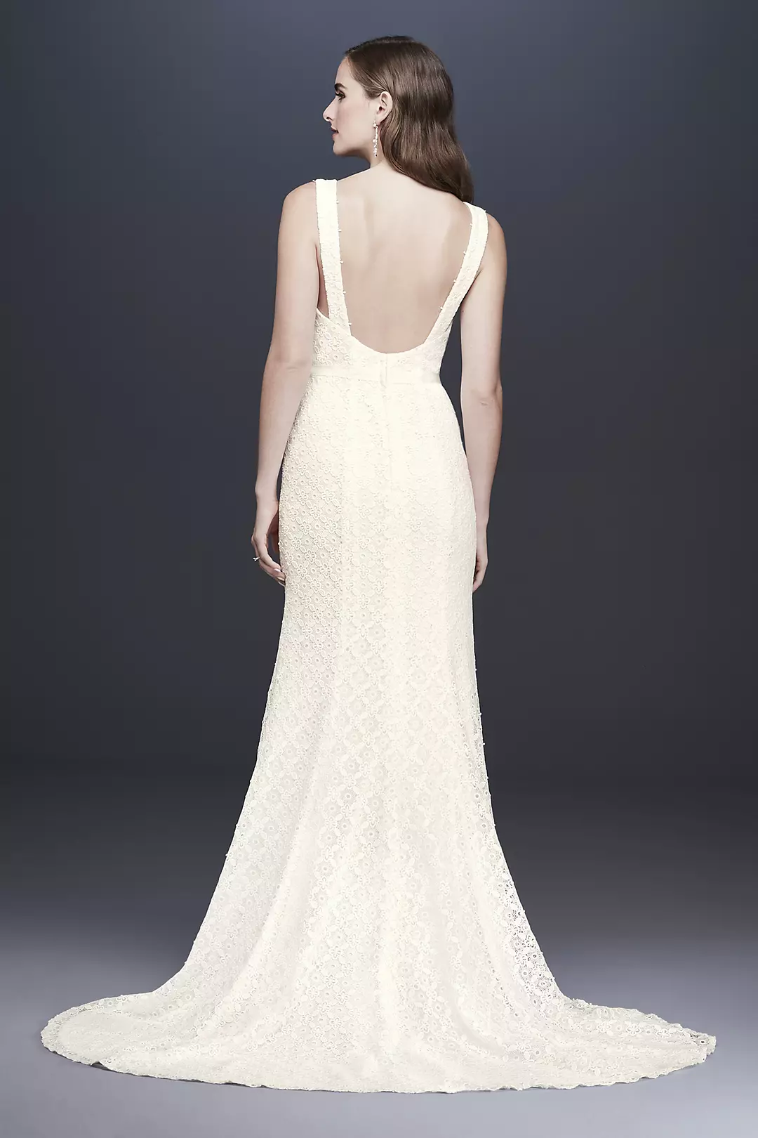 Geometric Lace V-Neck Sheath Wedding Dress Image 2