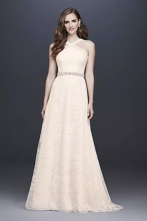Allover Embroidered Lace Y-Neck Wedding Dress Image 1