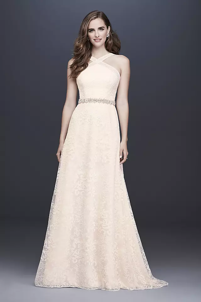 Allover Embroidered Lace Y-Neck Wedding Dress Image