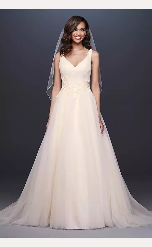 As-Is Appliqued Glitter Tulle A-Line Wedding Dress Image 1