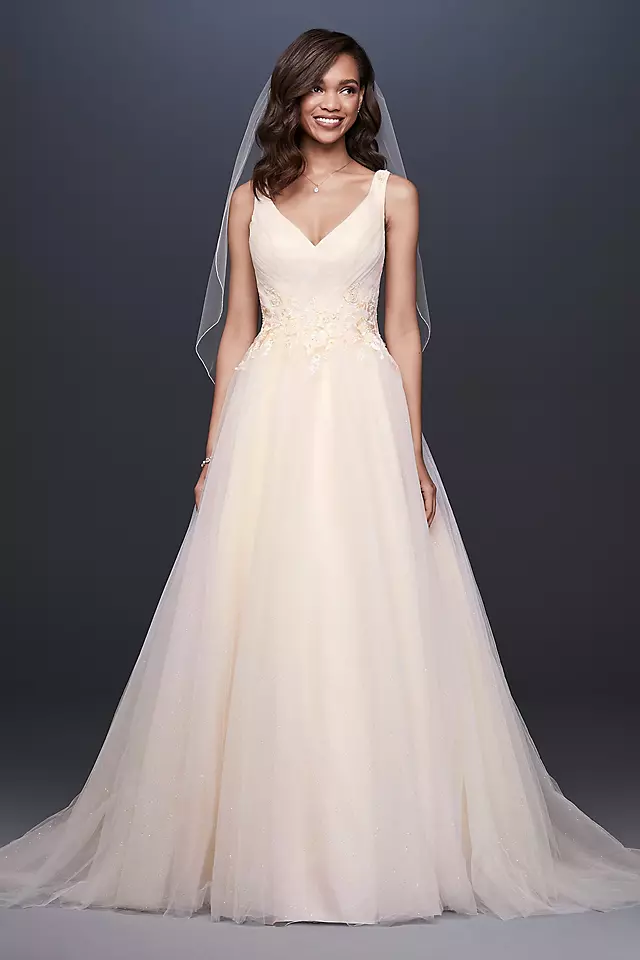 Appliqued Glitter Tulle A-Line Wedding Dress Image