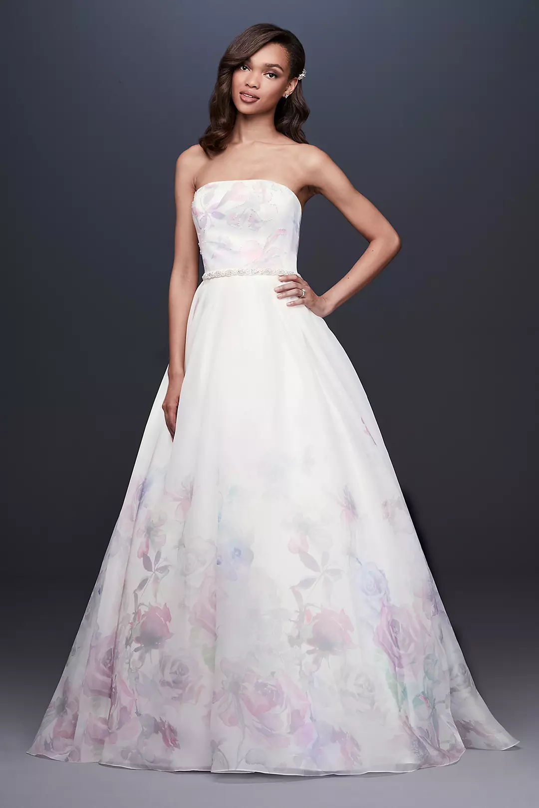 Floral Watercolor Organza Ball Gown Wedding Dress Image