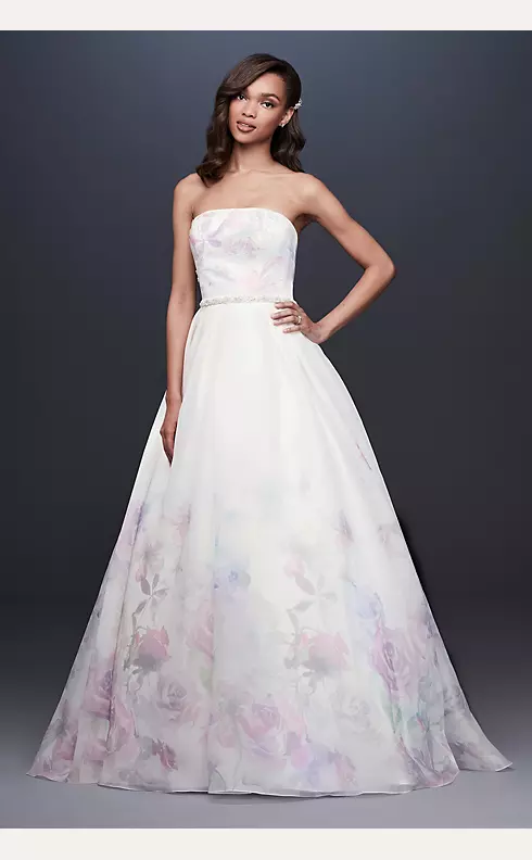 Floral Watercolor Organza Ball Gown Wedding Dress Image 1