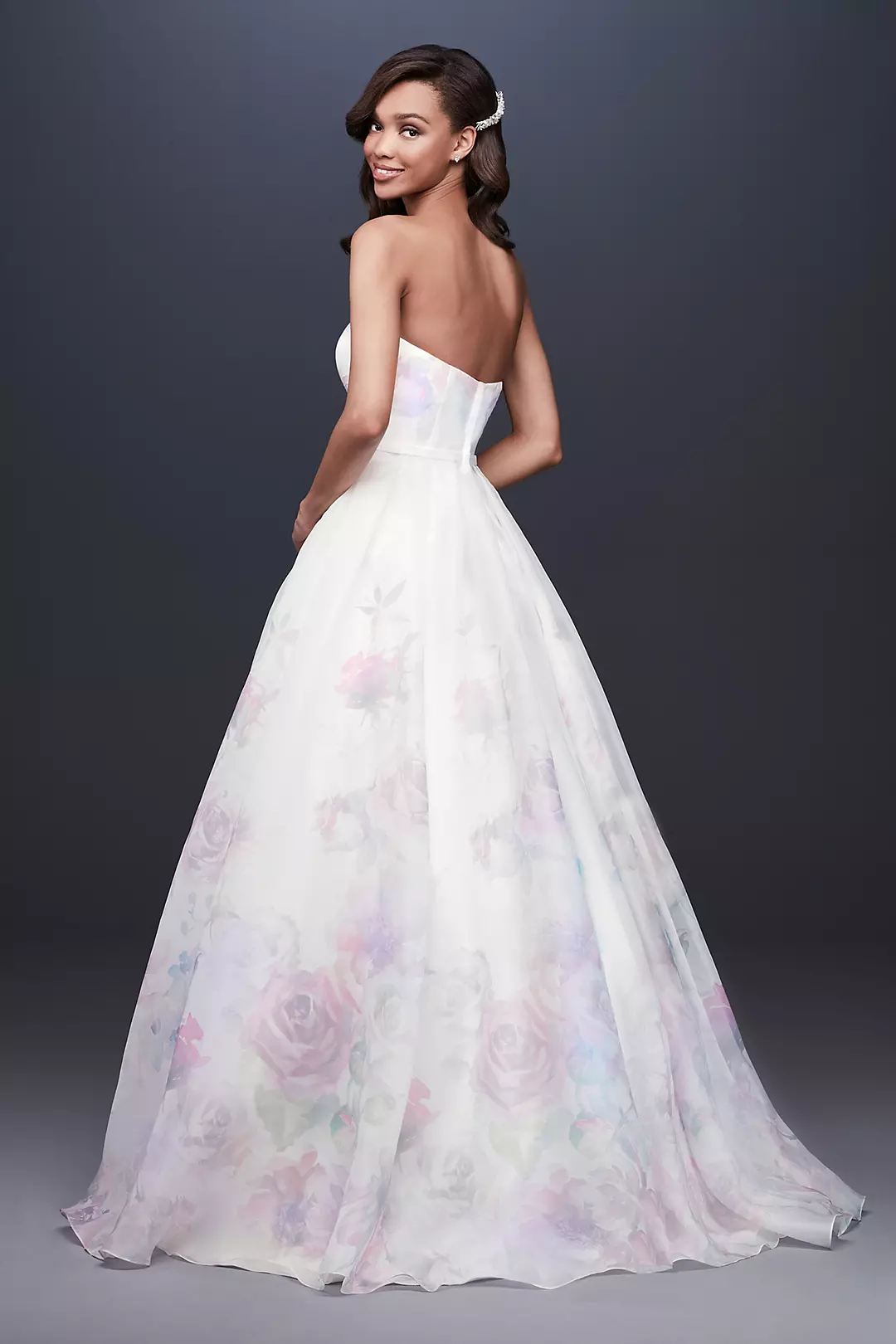 Floral Watercolor Organza Ball Gown Wedding Dress Image 2