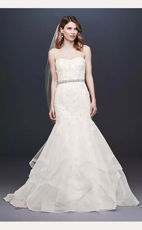 As-Is Appliqued Tulle-Over-Lace Wedding Dress Image 1