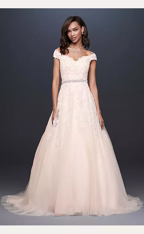 Off-the-Shoulder Applique Petite Wedding Dress Image 1