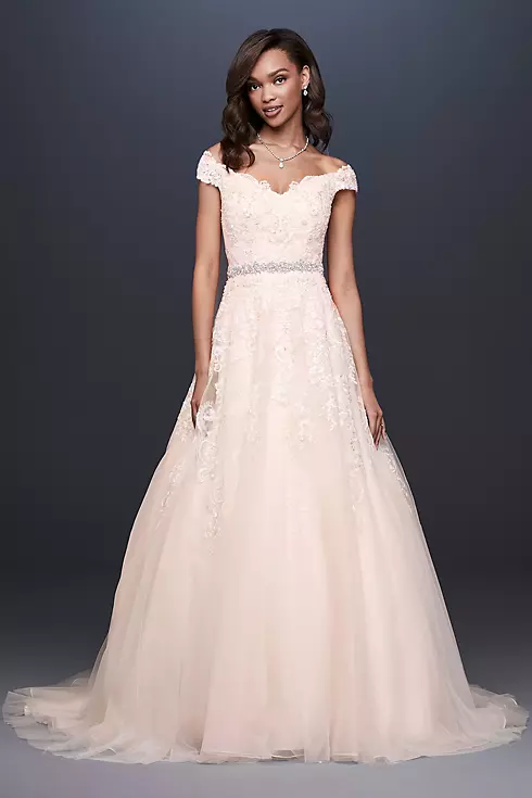 Off-the-Shoulder Applique Petite Wedding Dress Image 1