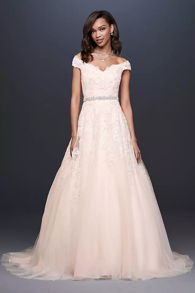 Off-the-Shoulder Applique Petite Wedding Dress Image