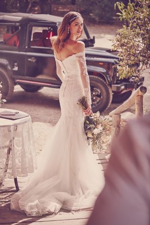 Long Sleeve Off-the-Shoulder Trumpet Wedding Dress | David's Bridal