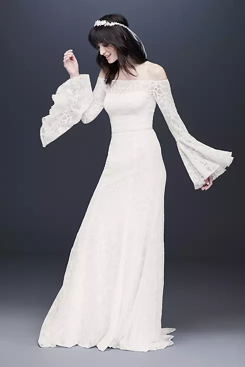 Bell Sleeve Off-the-Shoulder Lace Wedding Dress Image 1