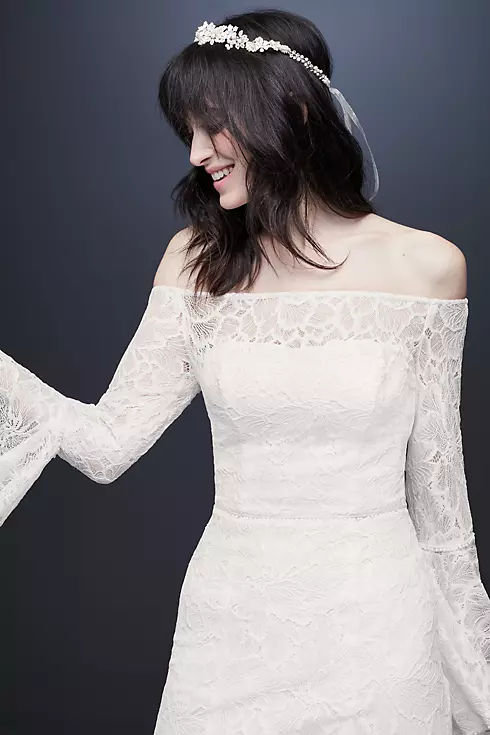 Bell Sleeve Off-the-Shoulder Lace Wedding Dress Image 3