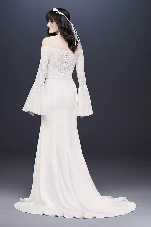 Bell Sleeve Off-the-Shoulder Lace Wedding Dress Image 2