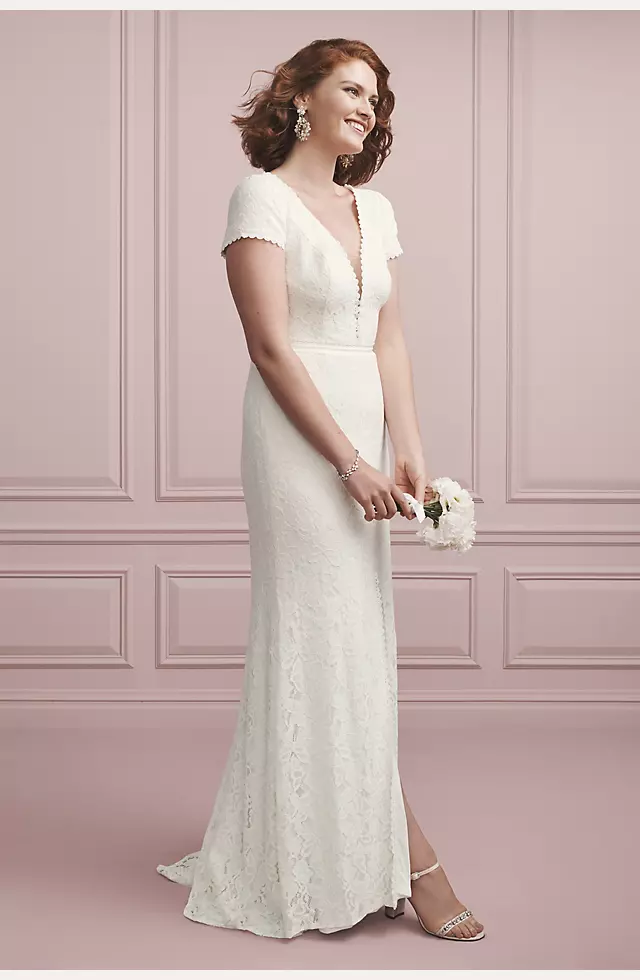 Plunging V-neck Trumpet Wedding Dress Lace Cap Sleeves vestido de noiv –  loveangeldress