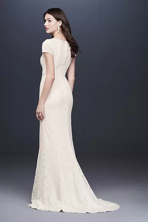 Illusion Deep V-Neck Cap Sleeve Lace Wedding Dress Image 2