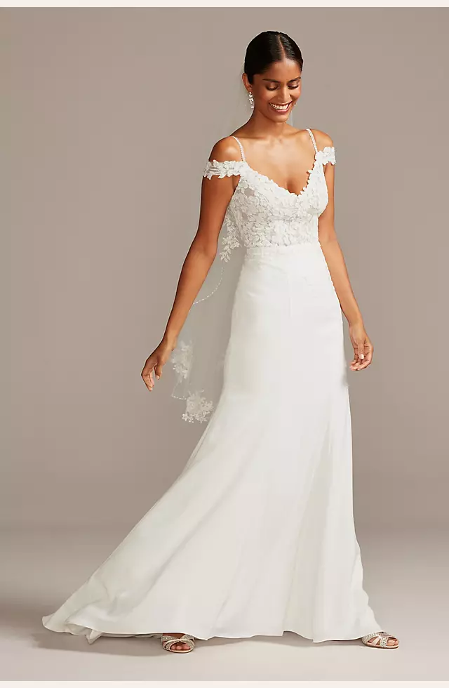 Crepe A-Line Wedding Dress with Off-the-Shoulder Straps