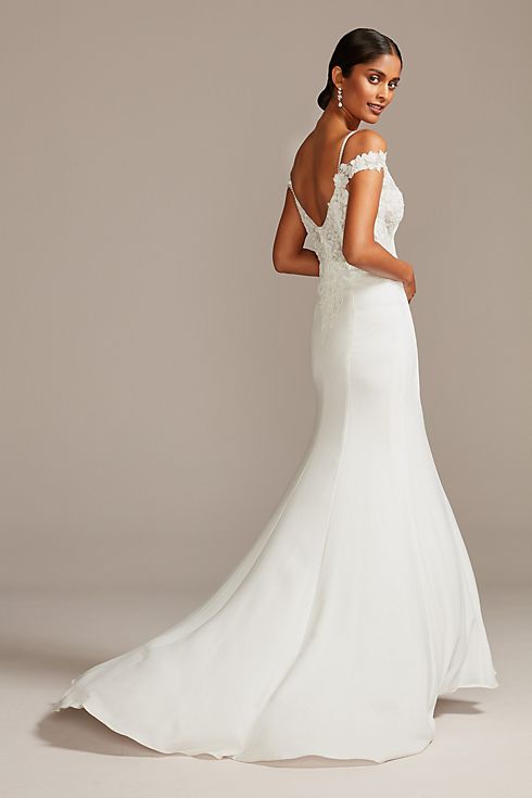 As Is Applique Sheer Bodice Crepe Wedding Dress Image 2