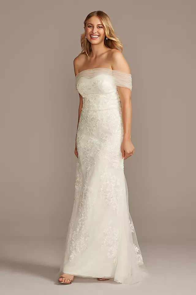 As Is Tulle Floral Off-the-Shoulder Wedding Dress Image 2