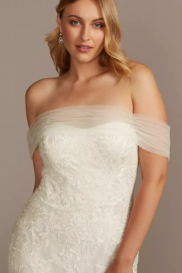As Is Tulle Floral Off-the-Shoulder Wedding Dress Image 6