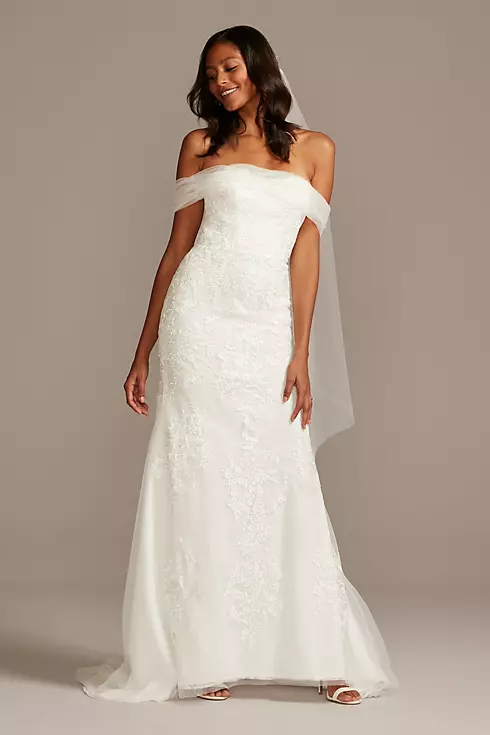 As Is Tulle Floral Off-the-Shoulder Wedding Dress Image 7