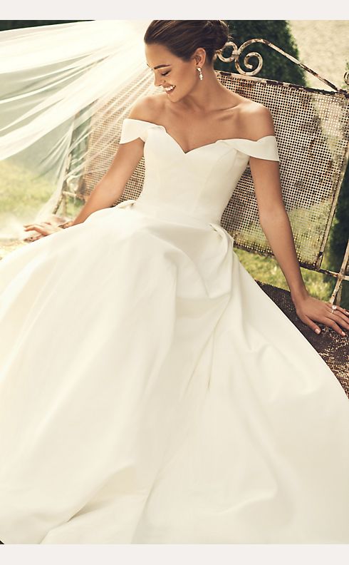 Off The Shoulder Ball Gown Wedding Dress With Corset Back With Bow