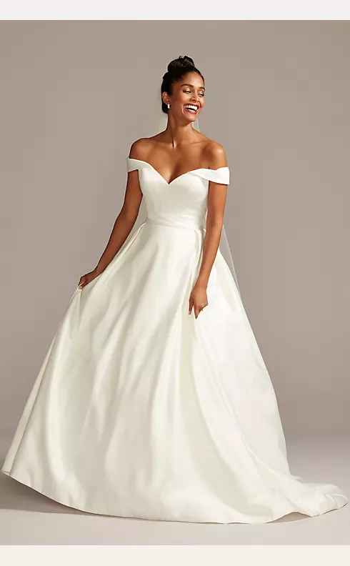 Chic Off-the-Shoulder Silk Ballgown Wedding Dress with Long Train