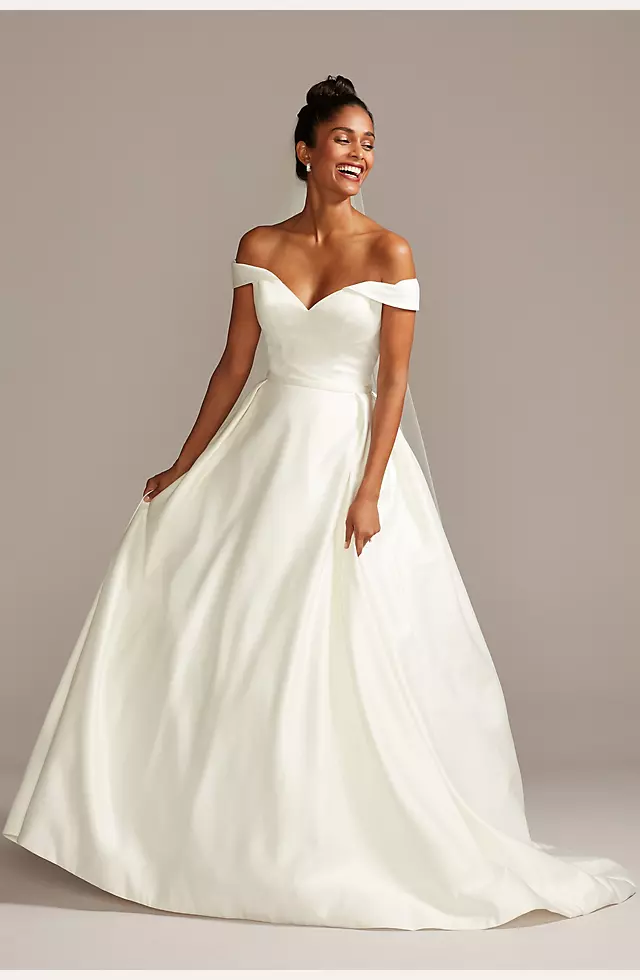 Off Shoulder Satin Gown Wedding Dress Image