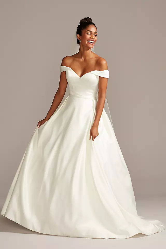 Off Shoulder Satin Gown Wedding Dress Image