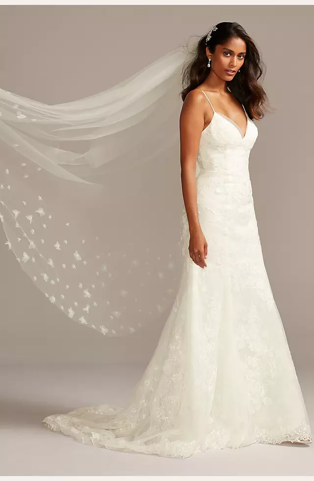 Floral Lace Applique Spaghetti-Strap Wedding Dress