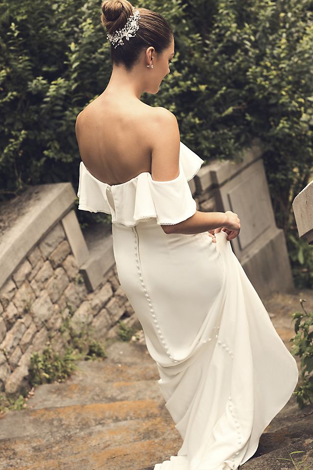 Pearl Trimmed Off-the-Shoulder Wedding Dress Image 5