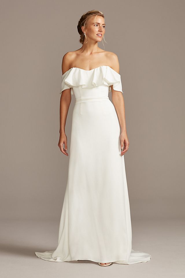 Pearl Trimmed Off-the-Shoulder Wedding Dress Image