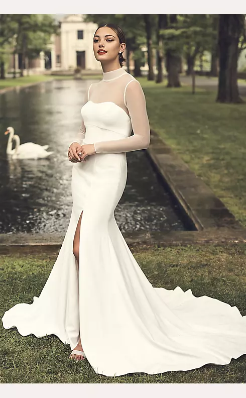Illusion Sleeve High Neck Plus Size Wedding Dress Image 6