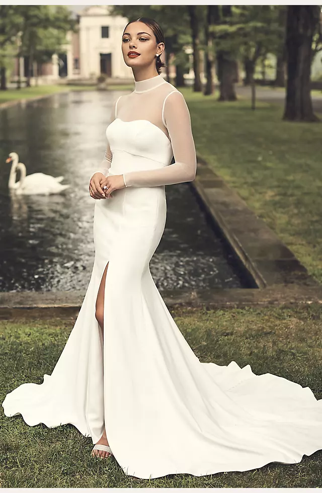 Illusion Sleeve High Neck Plus Size Wedding Dress Image 6