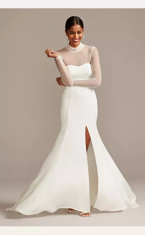 Illusion Sleeve High Neck Plus Size Wedding Dress Image 1