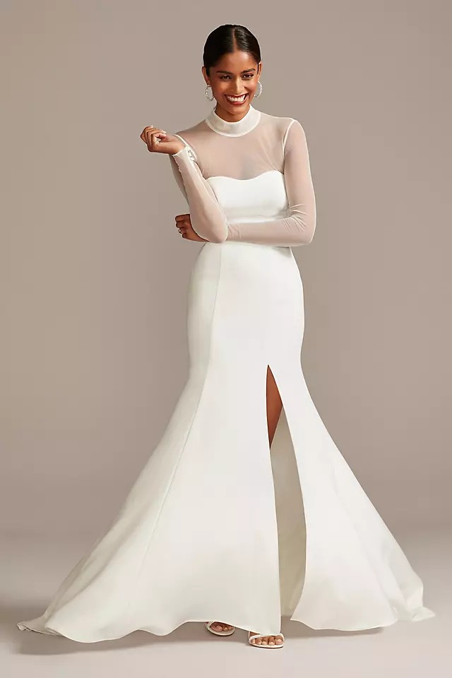 Illusion Sleeve High Neck Plus Size Wedding Dress Image