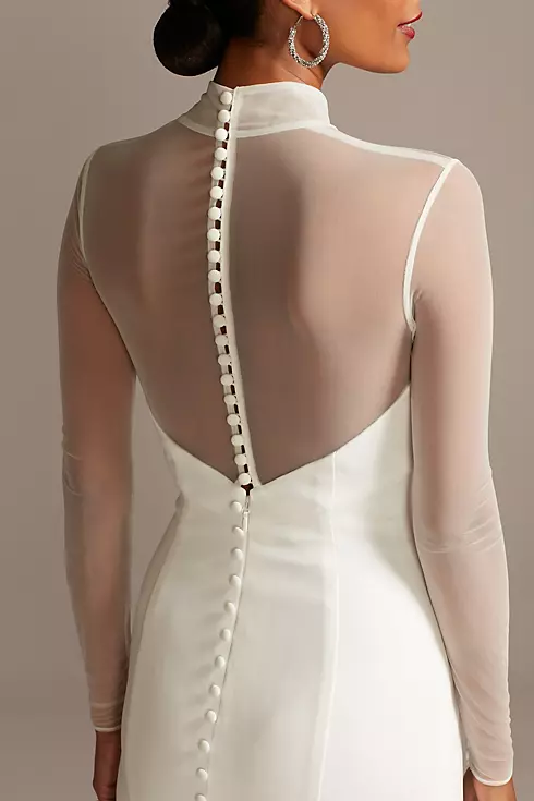 Illusion Sleeve High Neck Plus Size Wedding Dress Image 3