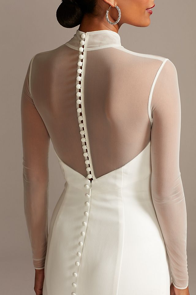 Illusion Sleeve High Neck Plus Size Wedding Dress Image 3
