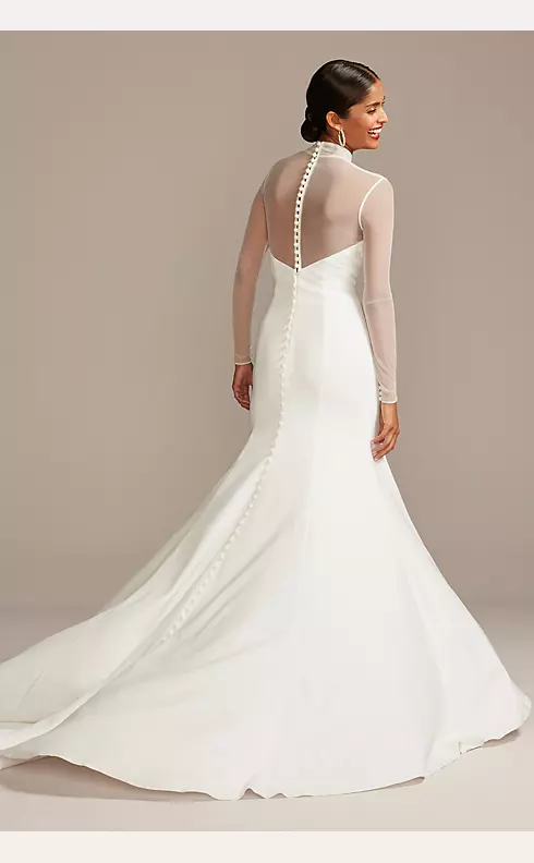 Illusion Sleeve High Neck Plus Size Wedding Dress Image 2