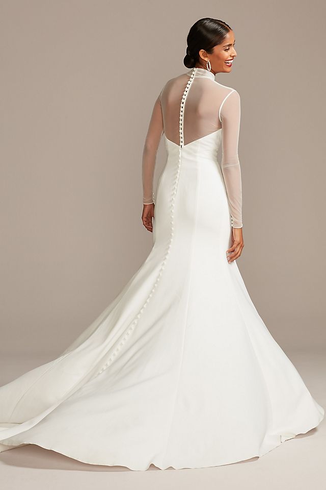 Illusion Sleeve High Neck Plus Size Wedding Dress Image 2