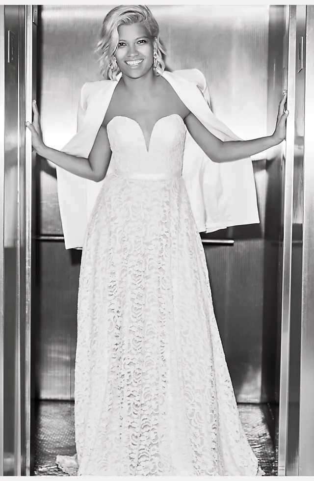 Sweetheart Plunge Lace Wedding Dress with Sash Image 5