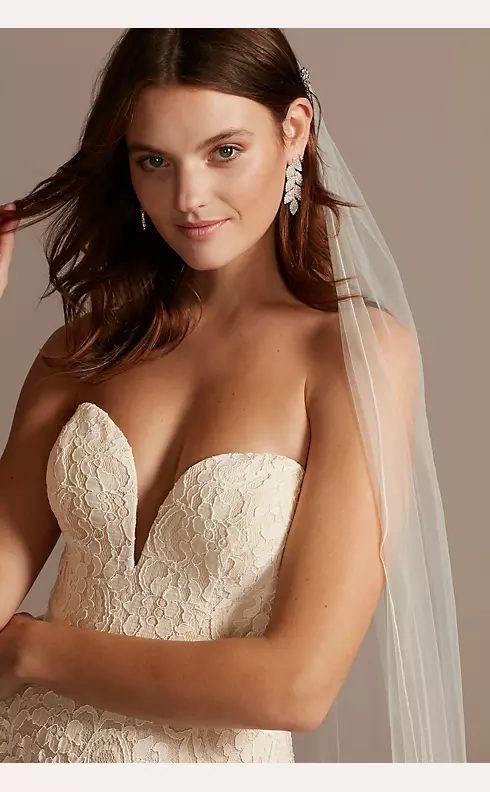 Sweetheart Plunge Lace Wedding Dress with Sash Image 3