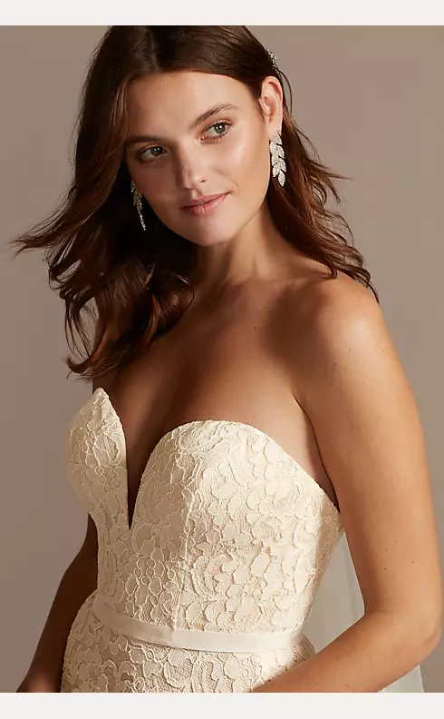 Sweetheart Plunge Lace Wedding Dress with Sash Image 4