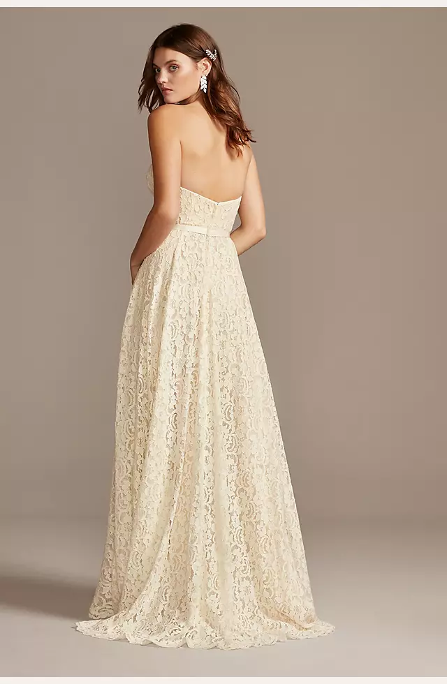 Sweetheart Plunge Lace Wedding Dress with Sash Image 2