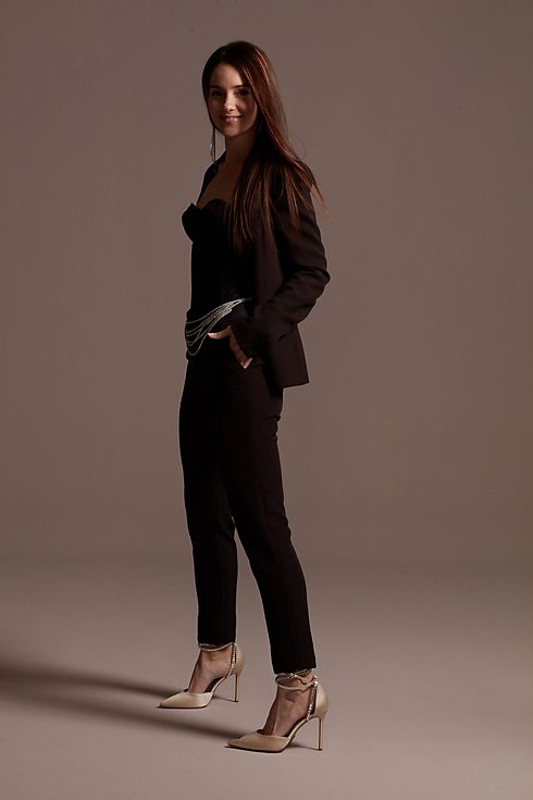 Satin Waistband Fitted Suit Pants Image 16