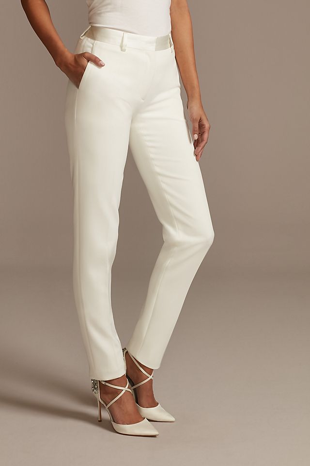 Satin Waistband Fitted Suit Pants Image 3