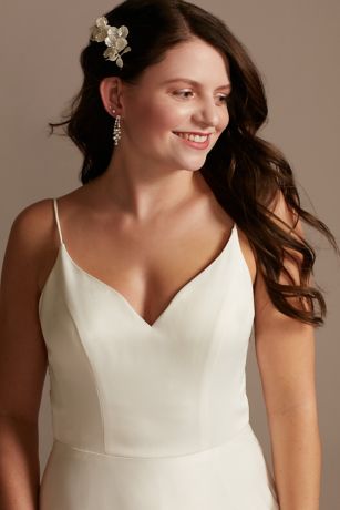 Satin V Neck Wedding Dresses Necklace