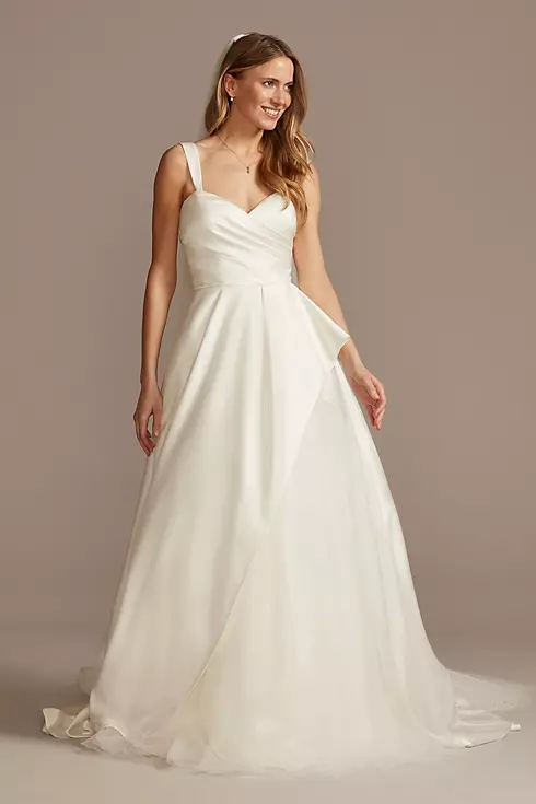 Satin Asymmetric Tulle Hem Plus Size Wedding Dress Image 1