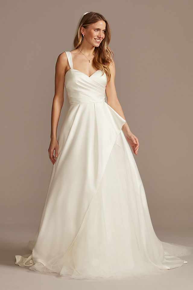 Satin Asymmetric Tulle Hem Plus Size Wedding Dress Image 6