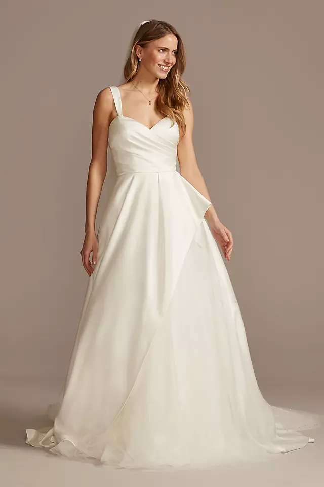 Satin Asymmetric Tulle Hem Plus Size Wedding Dress Image