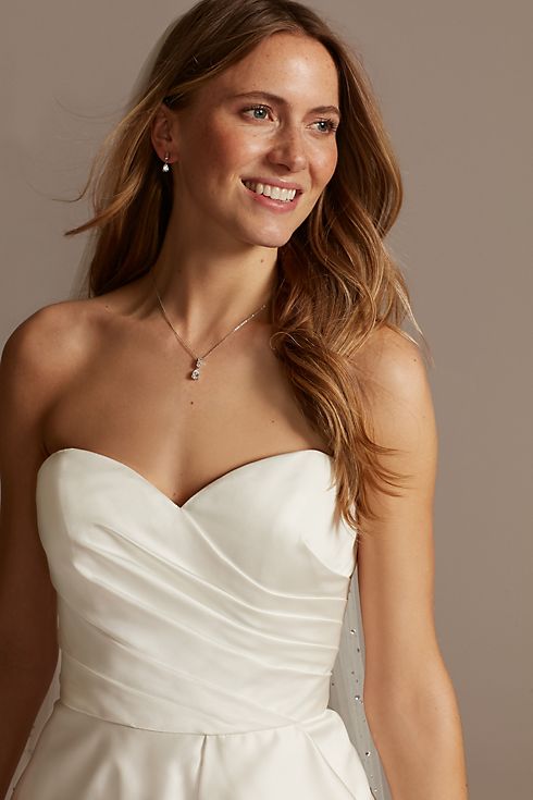 Satin Asymmetric Tulle Hem Plus Size Wedding Dress Image 6