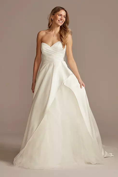 Satin Asymmetric Tulle Hem Plus Size Wedding Dress Image 2